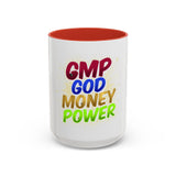 GMP God Money Power Accent Coffee Mug — Colorful Motivational Tea Cup (11/15 oz)
