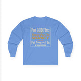 Inspirational Faith Hustle Long Sleeve Tee — “Put GOD First, Hustle For The MONEY, Put Yourself In POWER”