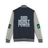 Letterman Jacket — "GOD MONEY POWER" Retro Graphic Varsity Jacket