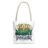 Tote Bag — "God Money Power" Graphic Religious Motivational Tote