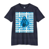 God Money Power Graphic T-Shirt — Blue Anime-Inspired Streetwear