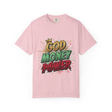 God Money Power T-Shirt — Bold Comic Typography Tee