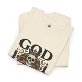 Graphic Tee — "God Money Power" Skull Design