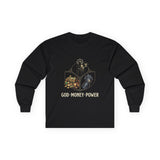 God Money Power Long Sleeve Tee — Inspirational Faith & Prosperity Graphic Shirt