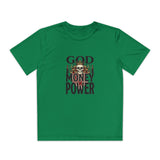 Youth Graphic Tee — "God Money Power" Skull Design