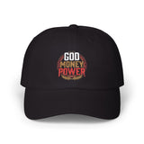 God Money Power Dad Cap – Black Embroidered Baseball Hat