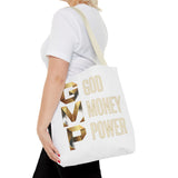 God Money Power Tote Bag – Gold 3-Word Motivational AOP Tote