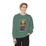 Sweatshirt — 'God Money Power' Crown & Fist Graphic Crewneck