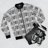 Monochrome Skull Pattern Bomber Jacket — Gothic All-Over Print