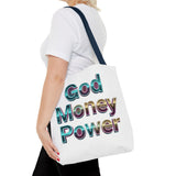 God Money Power Tote Bag – Bold 3D Typography Inspirational Carryall