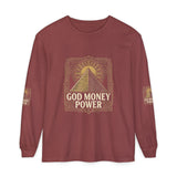 Long Sleeve T-Shirt — 'God, Money, Power' Pyramid Graphic