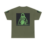 Graphic Tee — 'God Money Power' Neon Saint Illustration