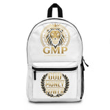 GMP Lion Backpack — God Money Power Gold Emblem School Bag