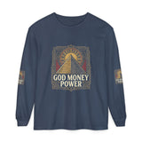 Long Sleeve T-Shirt — 'God Money Power' Pyramid Graphic