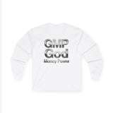 Long Sleeve Tee — GMP God "Money Power" Metallic Logo