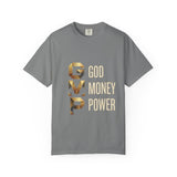 T-Shirt — GVMP Gold Graphic: "God Money Power" Statement Tee