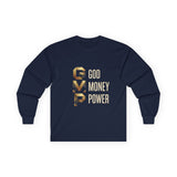 GMP Long Sleeve Tee — God Money Power Gold Graphic