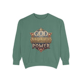 God Money Power Sweatshirt - Vintage Crest Graphic Crewneck