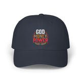 God Money Power Dad Cap – White Embroidered Baseball Hat