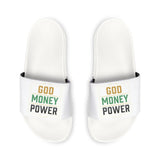 Slide Sandals — "God Money Power" Printed Removable‑Strap Pool Slides for Men