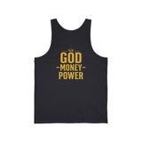 GMP (God Money Power) Gold Logo Tank Top — Faith-Inspired Motivational Graphic Tank
