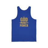 GMP (God Money Power) Gold Logo Tank Top — Faith-Inspired Motivational Graphic Tank