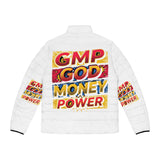 Puffer Jacket — Bold "GMP: God Money Power" Graphic Winter Coat