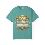 God Money Power Graphic T-Shirt — Bold Gold Faith & Hustle Tee