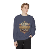 God Money Power Sweatshirt - Vintage Crest Graphic Crewneck