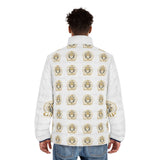 Men's Puffer Jacket — Gold Lion Crest All-Over Print