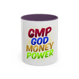 GMP God Money Power Accent Coffee Mug — Colorful Motivational Tea Cup (11/15 oz)