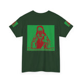 Graphic Tee — Masked Saint Illustration (Red & Green)