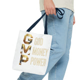 God Money Power Tote Bag – Gold 3-Word Motivational AOP Tote