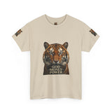 Tiger Graphic Tee — 'God • Money • Power' Bold Vintage Animal Shirt