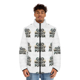 God Money Power Puffer Jacket — Graphic All-Over Print Men's Jacket