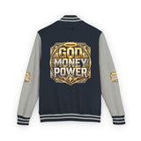 Letterman Jacket — God Money Power Gold Emblem Varsity Jacket