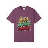 God Money Power T-Shirt — Bold Comic Typography Tee