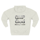 GMP God Money Power Hoodie — Metallic Text Graphic Fleece Hoodie