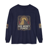 Long Sleeve T-Shirt — 'God Money Power' Pyramid Graphic