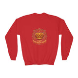 Youth Crewneck Sweatshirt — Vintage Halloween Pumpkin "GOD MONEY POWER"