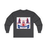 Long Sleeve Tee — "God Money Power" Patriotic Jesus Graphic