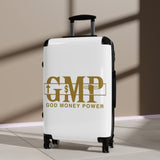 Carry-On Suitcase — 'GMP: God Money Power' Gold Logo Travel Luggage