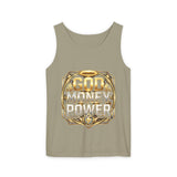 God Money Power Tank Top — Bold Gold Faith & Hustle Graphic