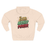 God Money Power Hoodie — Graphic Fleece Pullover with Crown Logo