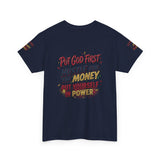 Inspirational Graphic Tee — "Put God First, Hustle for the Money, Put Yourself in Power"
