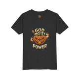 Youth Tee — "God Money Power" Halloween Pumpkin Graphic