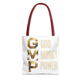 God Money Power Tote Bag – Gold 3-Word Motivational AOP Tote