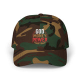 God Money Power Dad Cap – White Embroidered Baseball Hat