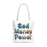 God Money Power Tote Bag – Bold 3D Typography Inspirational Carryall