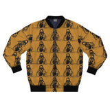 Gold Graphic Bomber Jacket - Repeating Hooded Figure AOP